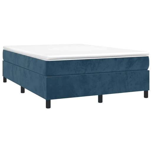 Estrutura de Cama de casal moderno com molas 140x200 cm veludo azul-escuro