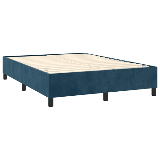 Estrutura de Cama de casal moderno com molas 140x200 cm veludo azul-escuro