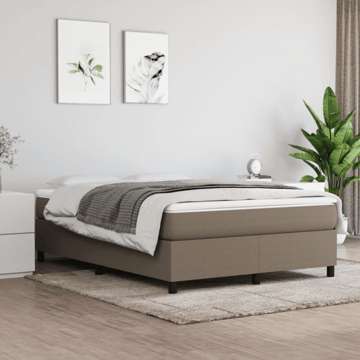 Estrutura de Cama de casal moderno com molas 140x190 cm tecido castanho-acinzentado