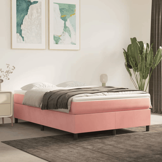 Estrutura de Cama de casal moderno com molas 140x200 cm veludo rosa