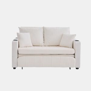 Sofá multifuncional de 2 lugares - Dobrável, extensível, lavável, com USB e porta-copos - Bege