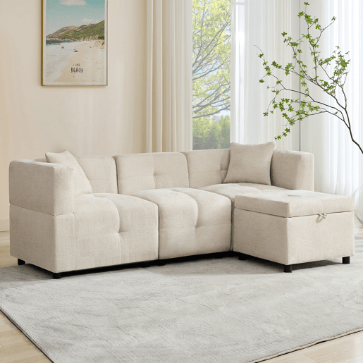 Sofá modular 3 lugares fixa de tecido,bege