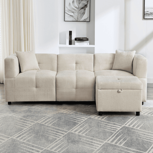 Sofá modular 3 lugares fixa de tecido,bege