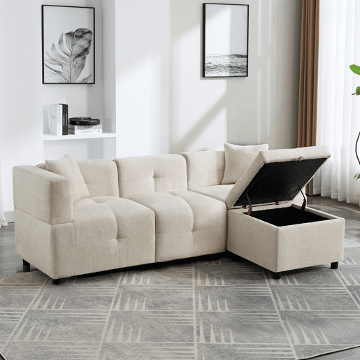 Sofá modular 3 lugares fixa de tecido,bege