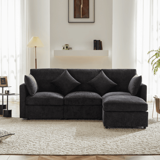 Sofá modular 4 lugares fixa de tecido,cinza