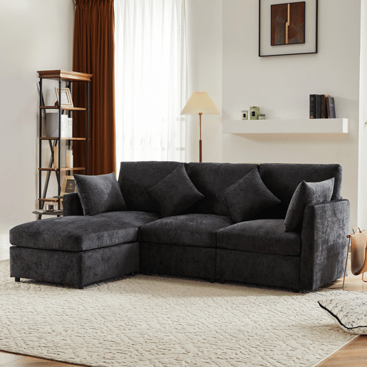 Sofá modular 4 lugares fixa de tecido,cinza