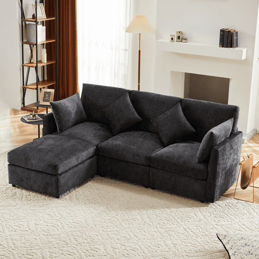 Sofá modular 4 lugares fixa de tecido,cinza