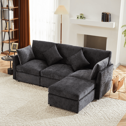 Sofá modular 4 lugares fixa de tecido,cinza