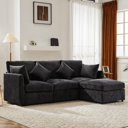 Sofá modular 4 lugares fixa de tecido,cinza