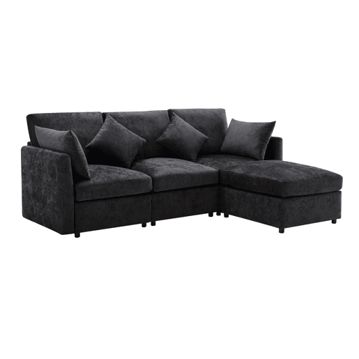Sofá modular 4 lugares fixa de tecido,cinza
