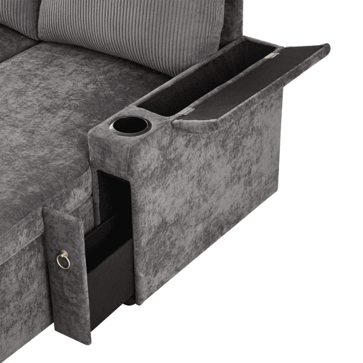 Sofá-cama em U para 4 pessoas - Com bebida, arrumação, função cama - Cinza