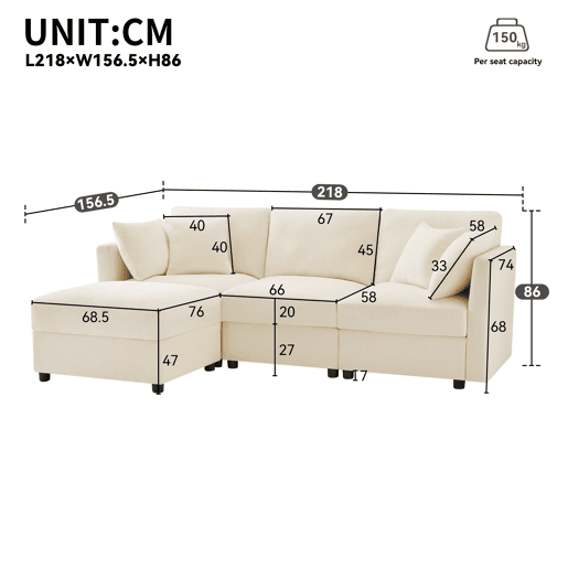 Sofá modular 4 lugares fixa de tecido,bege Sofá modular 4 lugares fixa de tecido,bege