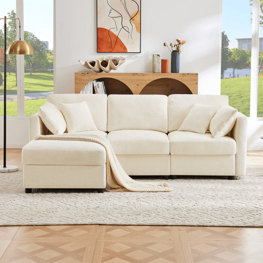 Sofá modular 4 lugares fixa de tecido,bege Sofá modular 4 lugares fixa de tecido,bege
