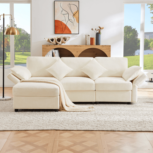 Sofá modular 4 lugares fixa de tecido,bege Sofá modular 4 lugares fixa de tecido,bege