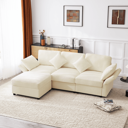 Sofá modular 4 lugares fixa de tecido,bege Sofá modular 4 lugares fixa de tecido,bege