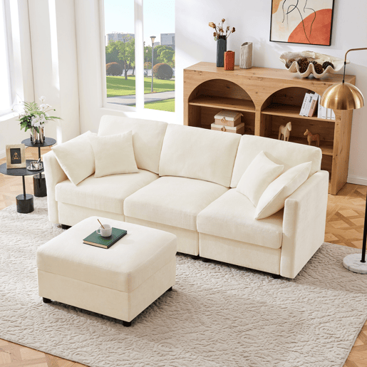 Sofá modular 4 lugares fixa de tecido,bege Sofá modular 4 lugares fixa de tecido,bege