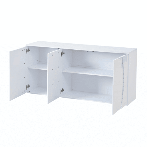 Aparador de sala 150 x 40 x 70 cm - móvel de arrumação com 3 portas, portas com design e LED, acabamento alto brilho - branco
