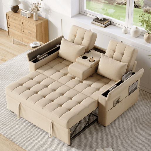 Sofá-cama 2 lugares conversível de algodão e linho,bege Sofá-cama 2 lugares conversível de algodão e linho,bege