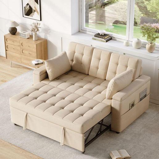 Sofá-cama 2 lugares conversível de algodão e linho,bege Sofá-cama 2 lugares conversível de algodão e linho,bege