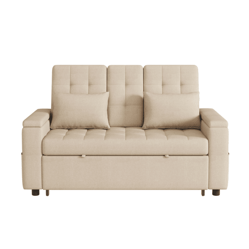 Sofá-cama 2 lugares conversível de algodão e linho,bege Sofá-cama 2 lugares conversível de algodão e linho,bege