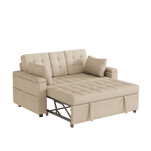 Sofá-cama 2 lugares conversível de algodão e linho,bege Sofá-cama 2 lugares conversível de algodão e linho,bege