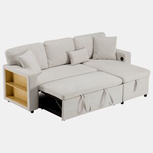 Sofá-cama 3 lugares conversível reversível de tecido com armazenamento,bege