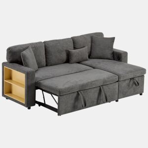Sofá-cama 3 lugares conversível reversível de tecido com armazenamento,cinza