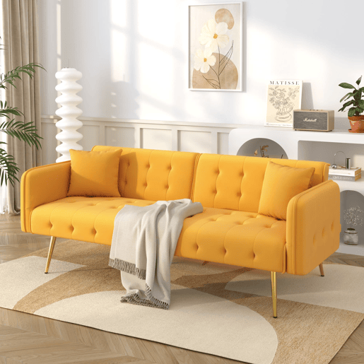 Sofá de 2 lugares - multifuncional, encosto e braços ajustáveis, ampla área de descanso - Amarelo