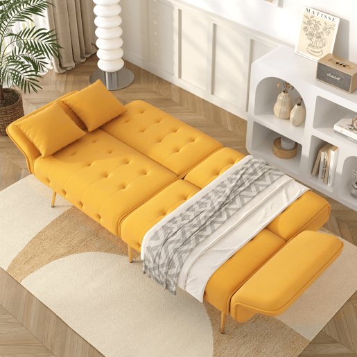 Sofá de 2 lugares - multifuncional, encosto e braços ajustáveis, ampla área de descanso - Amarelo