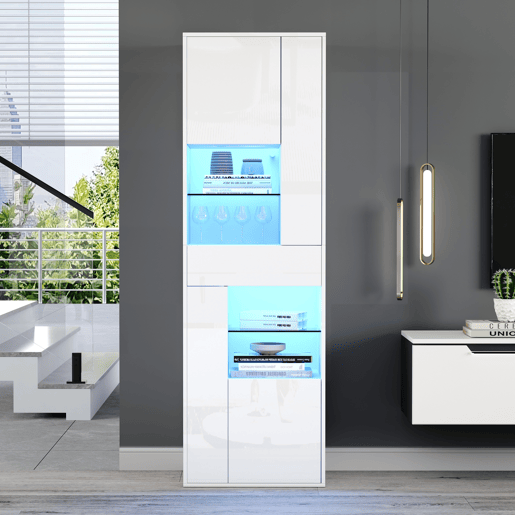Vitrine de painel de partículas com 4 portas,1 gaveta e luz led,branco