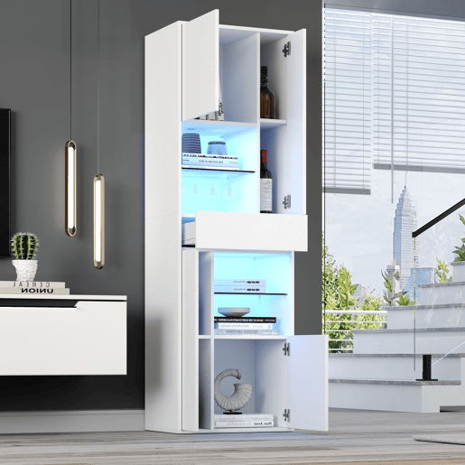 Vitrine de painel de partículas com 4 portas,1 gaveta e luz led,branco