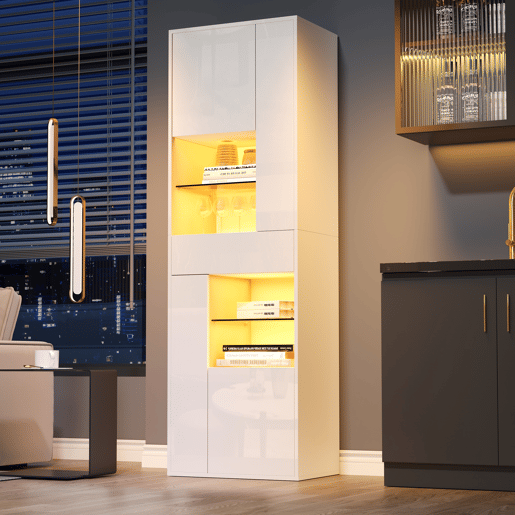 Vitrine de painel de partículas com 4 portas,1 gaveta e luz led,branco