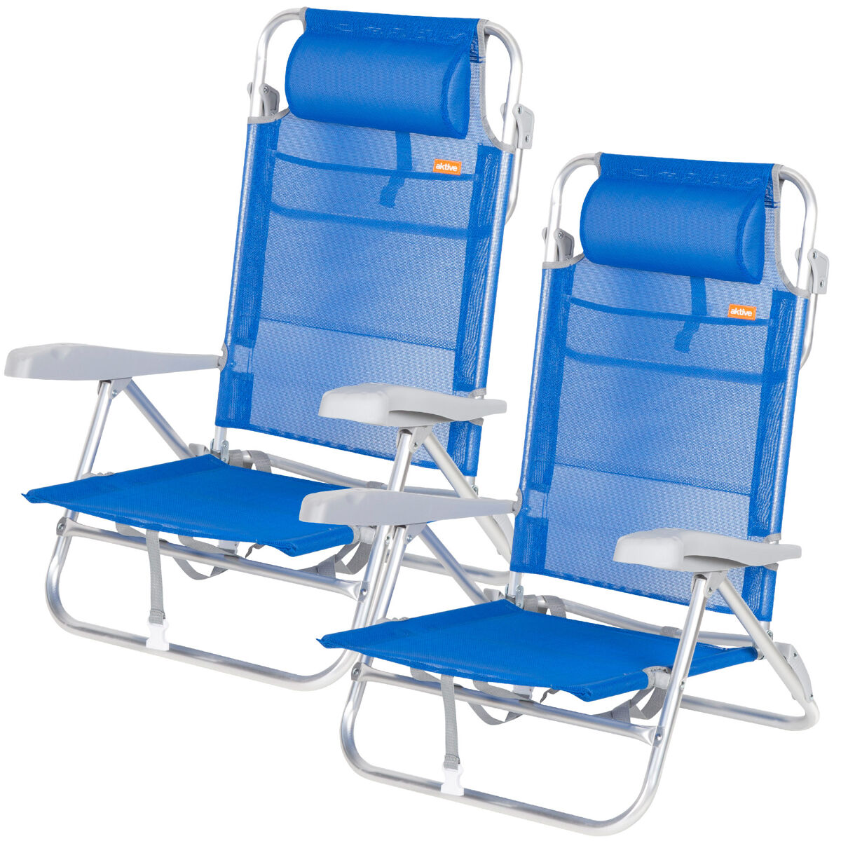 Aktive Set de 2 sillas playa baja multiposición Azul Oscuro