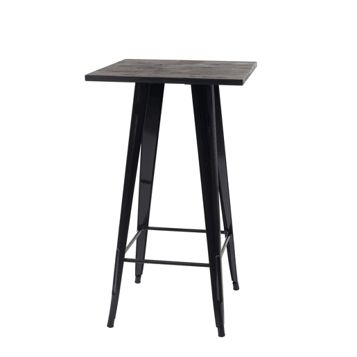Mesa alta de bar estilo bistrô em madeira e metal com design industrial 107x60x60cm preta 04_0005123
