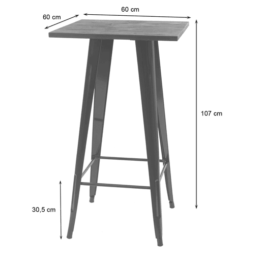 Mesa alta de bar estilo bistrô em madeira e metal com design industrial 107x60x60cm preta 04_0005123