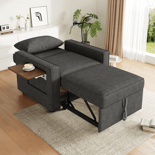 Sofá-cama individual conversível de tecido,cinza