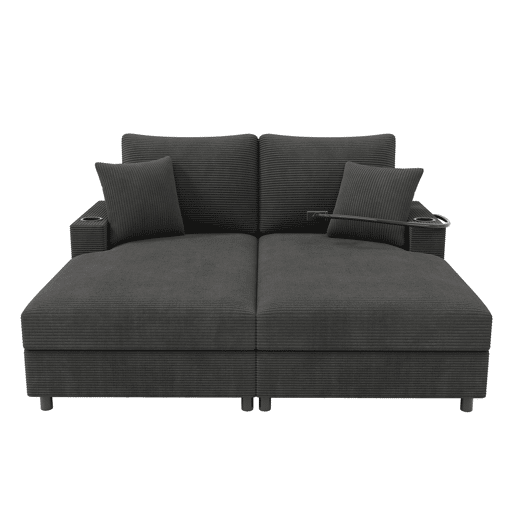 Sofá-cama 2 lugares fixa de tecido,cinza Sofá-cama 2 lugares fixa de tecido,cinza