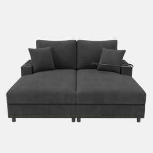 Sofá-cama 2 lugares fixa de tecido,cinza