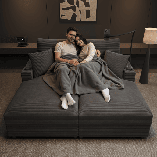 Sofá-cama 2 lugares fixa de tecido,cinza Sofá-cama 2 lugares fixa de tecido,cinza