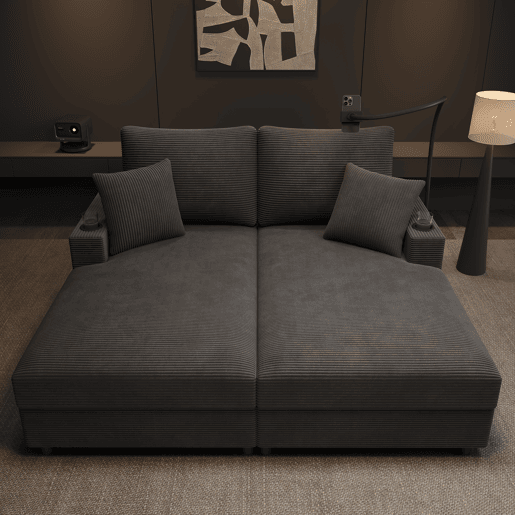 Sofá-cama 2 lugares fixa de tecido,cinza Sofá-cama 2 lugares fixa de tecido,cinza