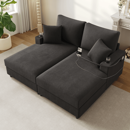 Sofá-cama 2 lugares fixa de tecido,cinza Sofá-cama 2 lugares fixa de tecido,cinza