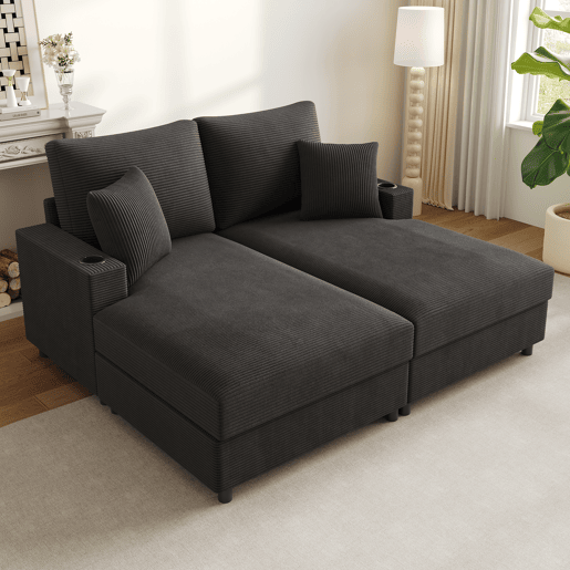 Sofá-cama 2 lugares fixa de tecido,cinza Sofá-cama 2 lugares fixa de tecido,cinza