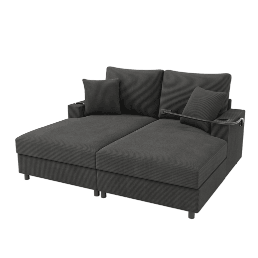 Sofá-cama 2 lugares fixa de tecido,cinza Sofá-cama 2 lugares fixa de tecido,cinza