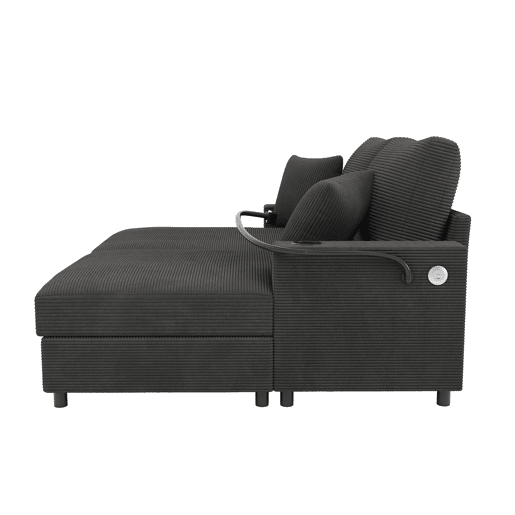 Sofá-cama 2 lugares fixa de tecido,cinza Sofá-cama 2 lugares fixa de tecido,cinza