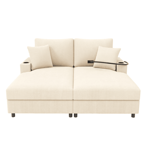 Sofá-cama 2 lugares fixa de tecido,bege