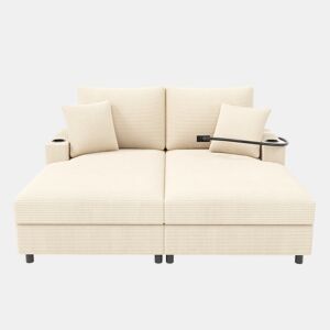 Sofá-cama 2 lugares fixa de tecido,bege