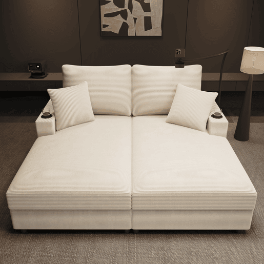 Sofá-cama 2 lugares fixa de tecido,bege