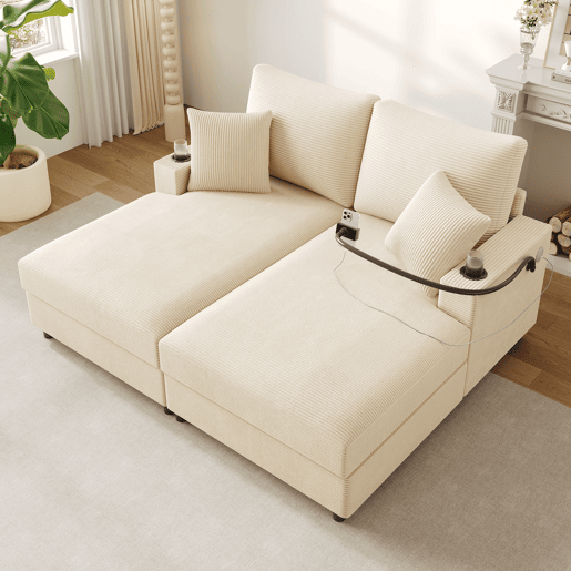 Sofá-cama 2 lugares fixa de tecido,bege