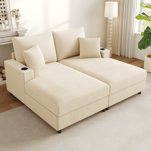 Sofá-cama 2 lugares fixa de tecido,bege