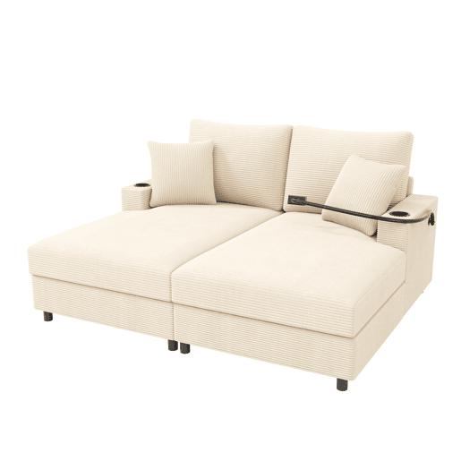 Sofá-cama 2 lugares fixa de tecido,bege